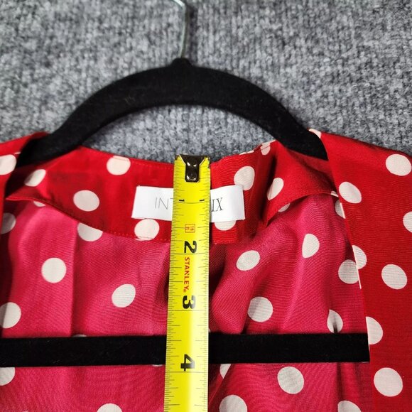 Intermix Silk Women's Polka Dot Long Sleeve V Neck Ruffle Dress Red - Picture 8 of 10